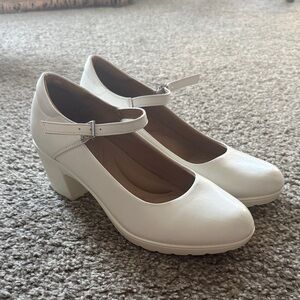 Dream Pairs White Mary Jane Block Heels with Buckle Strap